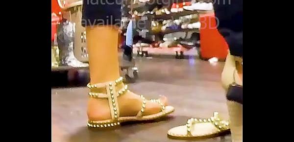  My girlfriend tries out sandals with her sweaty feet , sandales shoes, Shoeplay, Barefoot